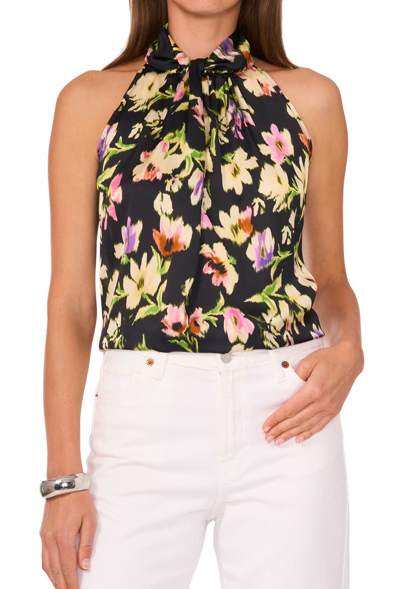 Floral Sleeveless Top, Main, color, RICH BLACK