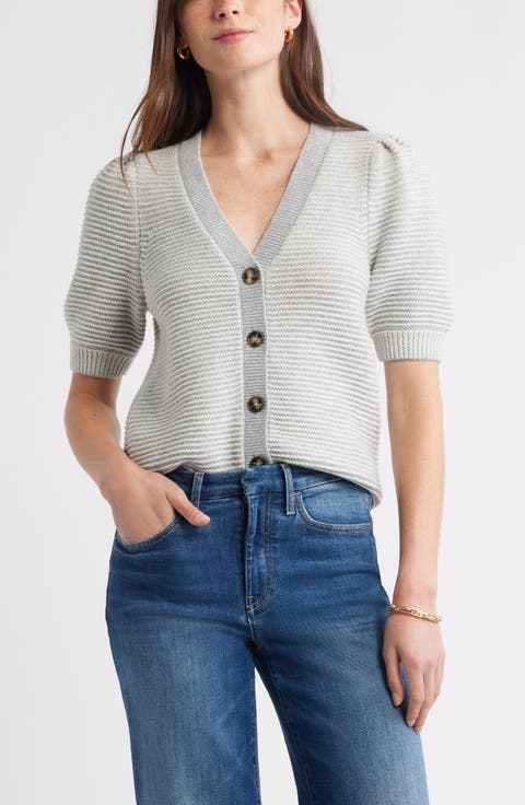 Links Puff Sleeve Wool Blend Cardigan
