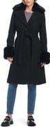 Kate Spade New York club belted wool blend coat with removable faux fur collar and cuffs