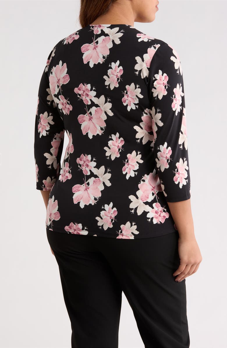 Anne Klein Floral Print Wrap Top, Alternate, color, Anne Black Multi