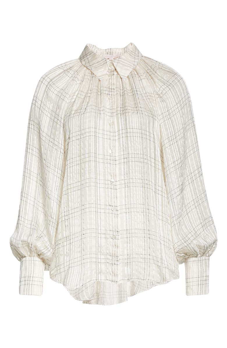 Rebecca Taylor Jules Textured Plaid Silk Blouse, Alternate, color, 