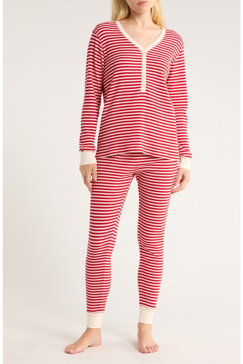 Cotton Blend Waffle Thermal Pajamas, Main, color, RED PARTY STRIPE
