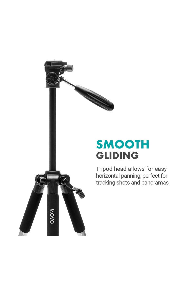 MOVO MV-T5 Full-Size Aluminum Tripod with Video Pan Head, Alternate, color, Black