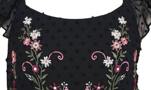 Zunie Kids' Embroidered Flutter Sleeve Clip Dot Chiffon Party Maxi Dress In Black