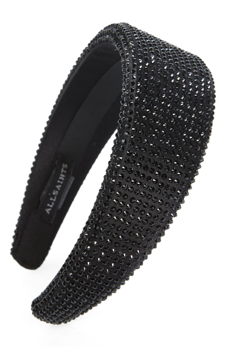 AllSaints Crystal Embellished Silk Headband, Main, color,