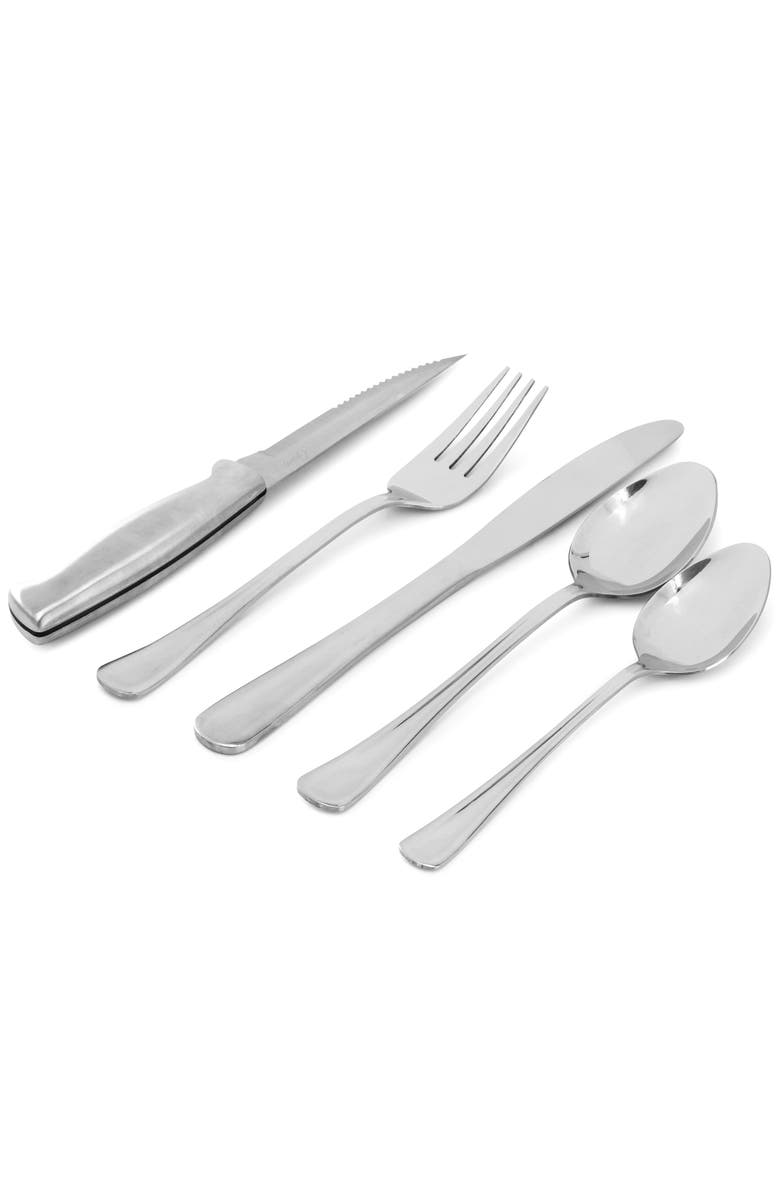 OSTER Macmillan 20 Piece Stainless Steel Flatware Set with Steak Knives, Alternate, color, Metallic Silver