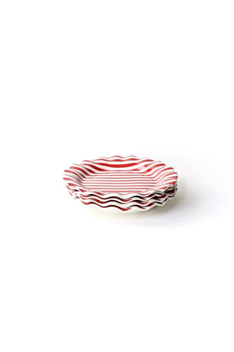Red Stripe Ruffle Dinner Plate Set of 4, Main, color, Red