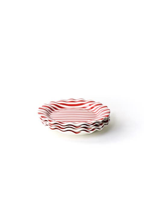 Red Stripe Ruffle Dinner Plate Set of 4