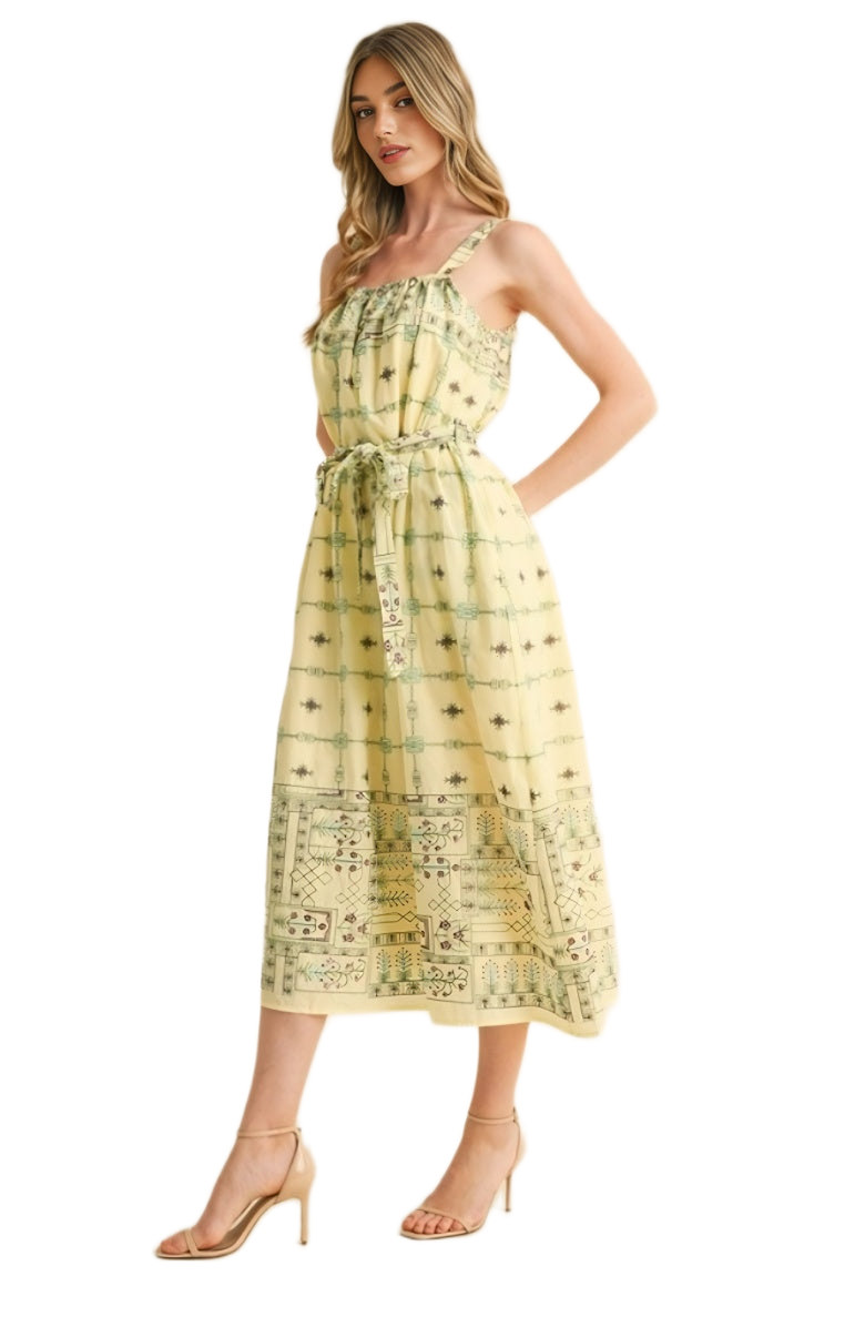 Knit and Lounge Printed Midi Tie Waist Sundress, Alternate, color, 