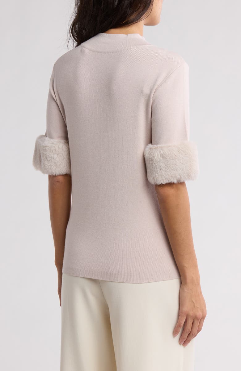 T Tahari Faux Fur Elbow Sleeve Top, Alternate, color, Pale Platinum Grey
