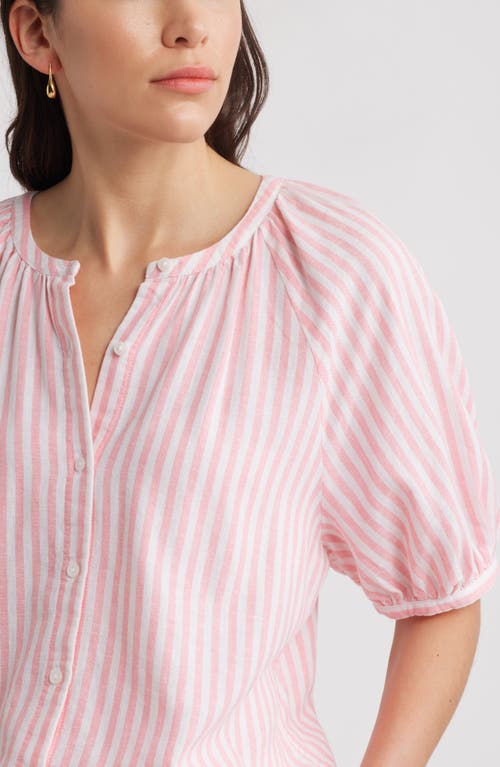 Caslonr Caslon(r) Stripe Linen Blend Puff Sleeve Top In Pink- White Brianne Stripe