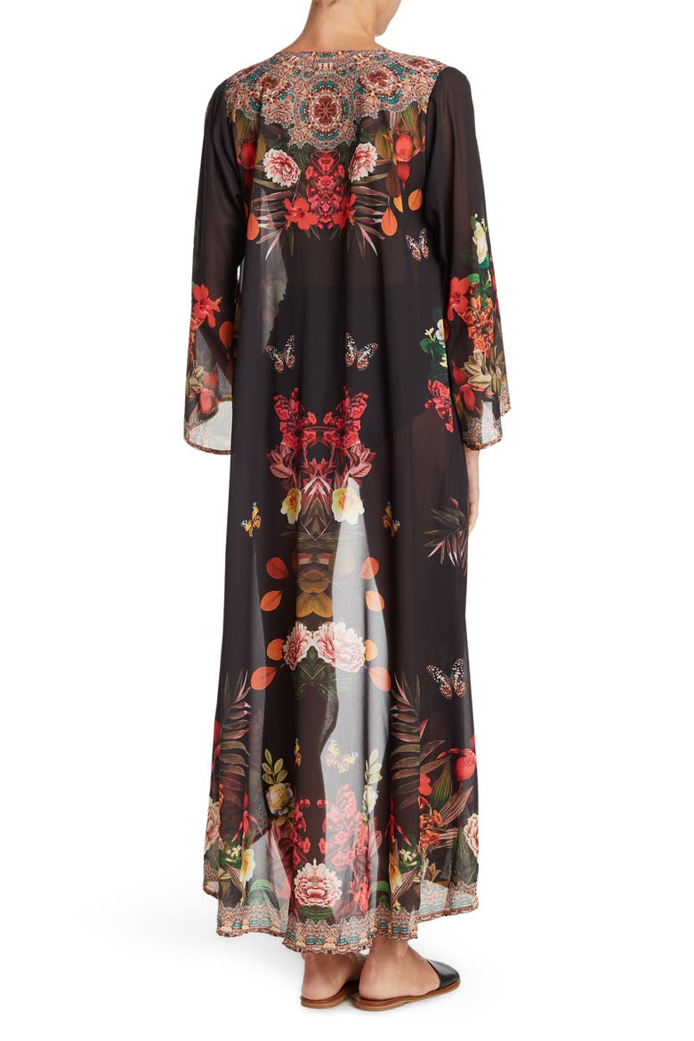 Floral Print Cover-Up Long Duster, Alternate, color, BLACK