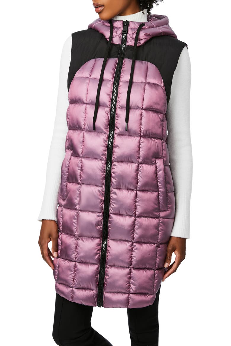 Box Quilt Long Hooded Vest, Main, color, MAUVE ORCHID