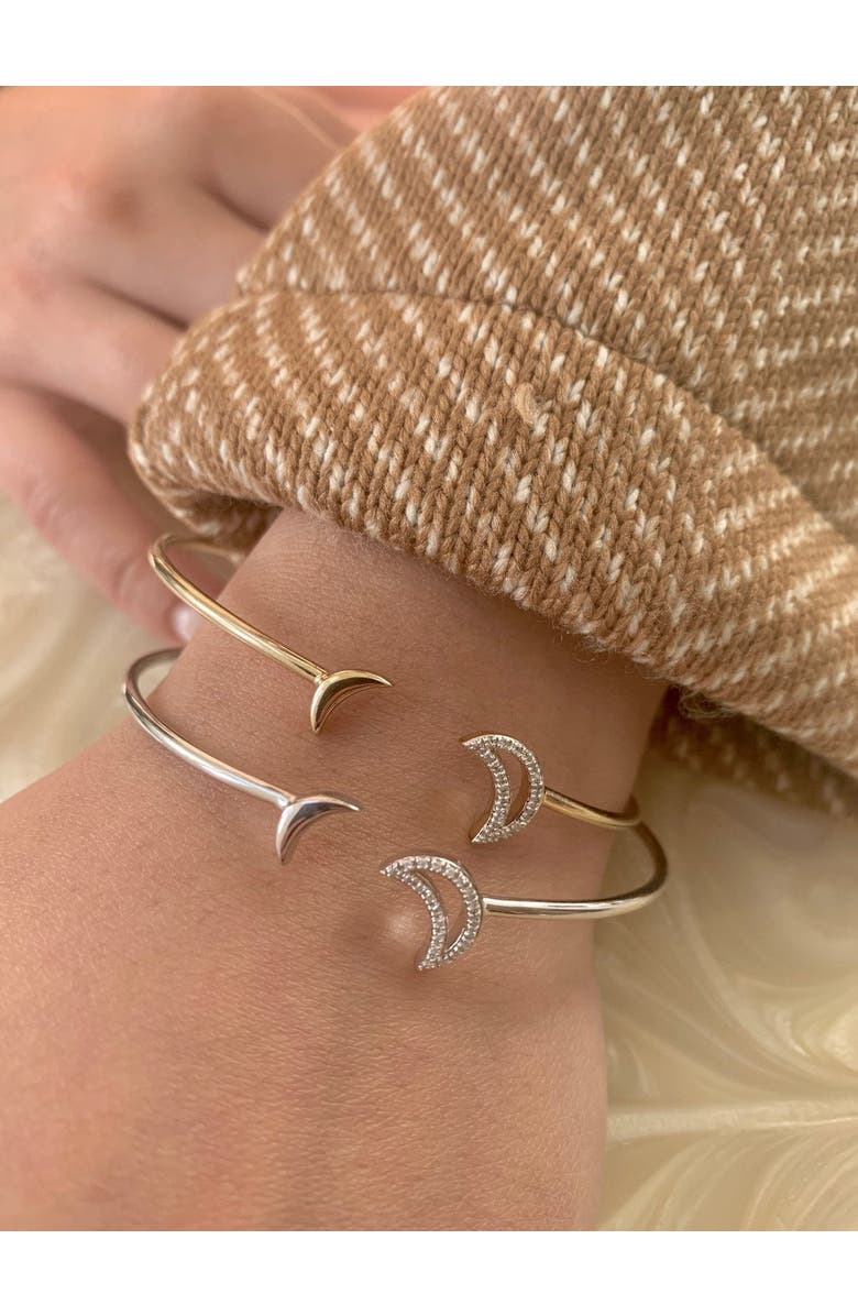 LuvMyJewelry Date Night Double Crescent Sterling Silver Diamond Adjustable Cuff, Alternate, color, Silver