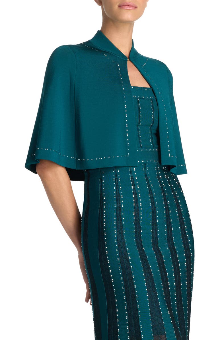 St. John Evening Crystal Embellished Piqué Capelet, Main, color,