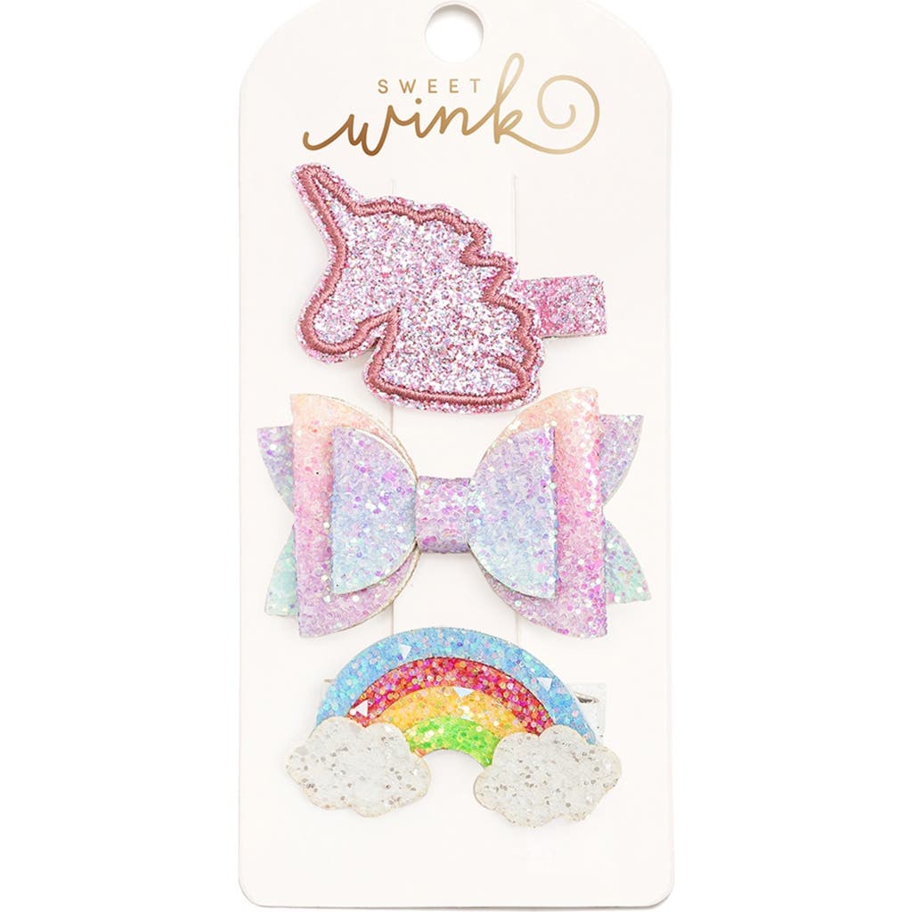 Sweet Wink Unicorn Rainbow Clip Set In Pink