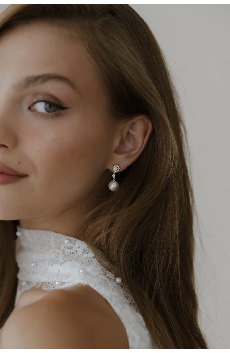 Untamed Petals Melody Pearl Drop Earrings, Alternate, color, Gold