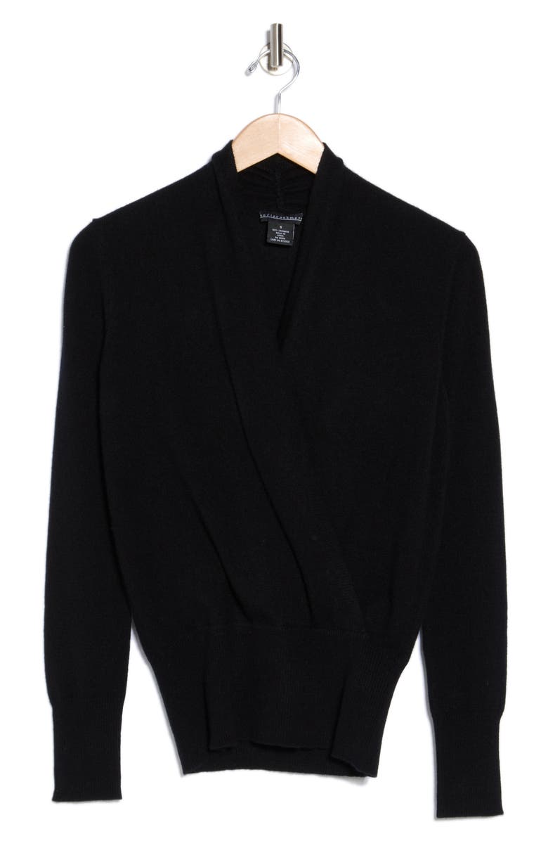 Sofia Cashmere Cashmere Faux Wrap Sweater, Alternate, color, Black