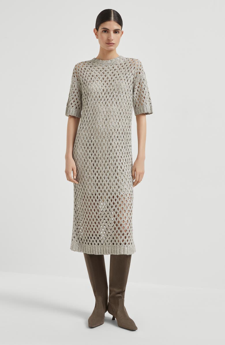 Brunello Cucinelli Dazzling net dress, Alternate, color, Cool Beige