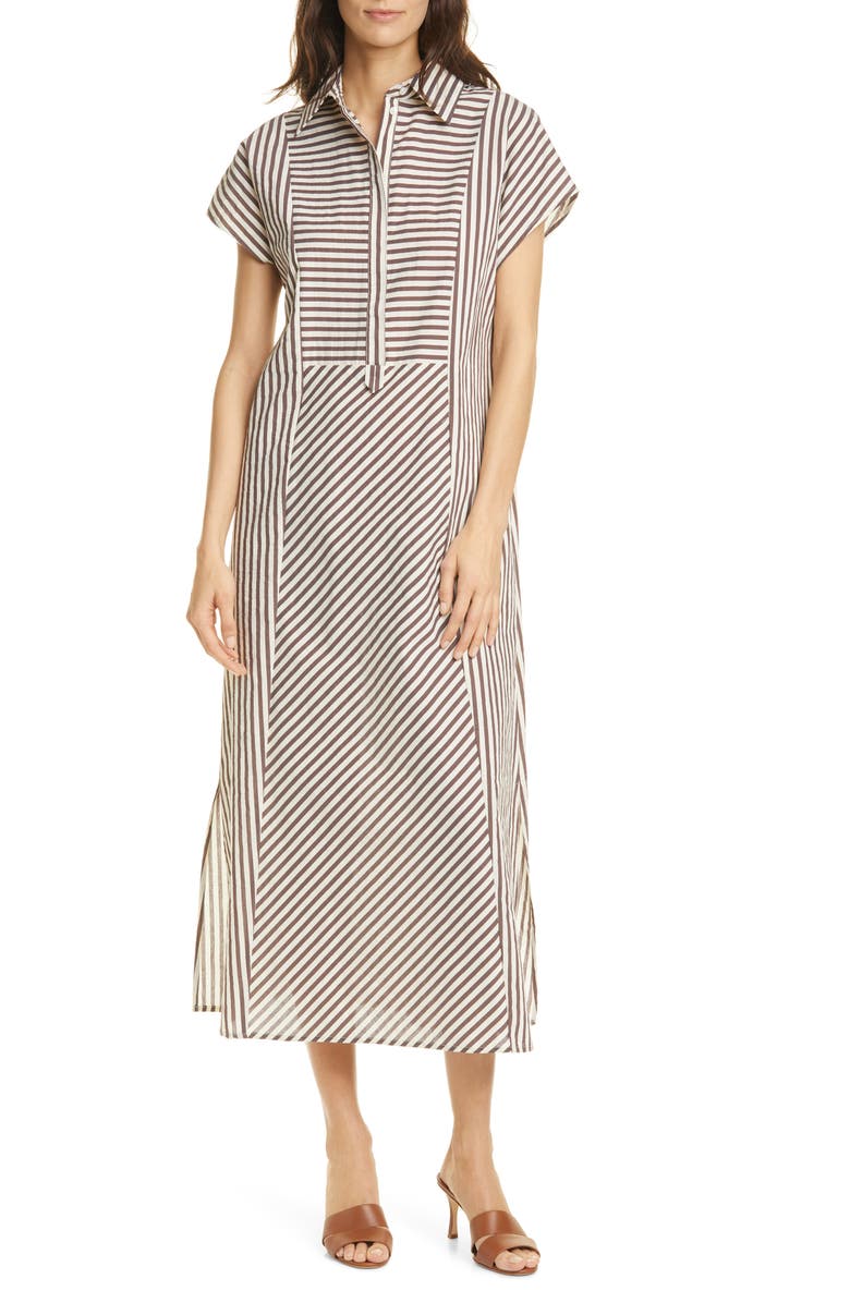 SEVENTY VENEZIA Seventy Striped Popover Midi Dress, Main, color,