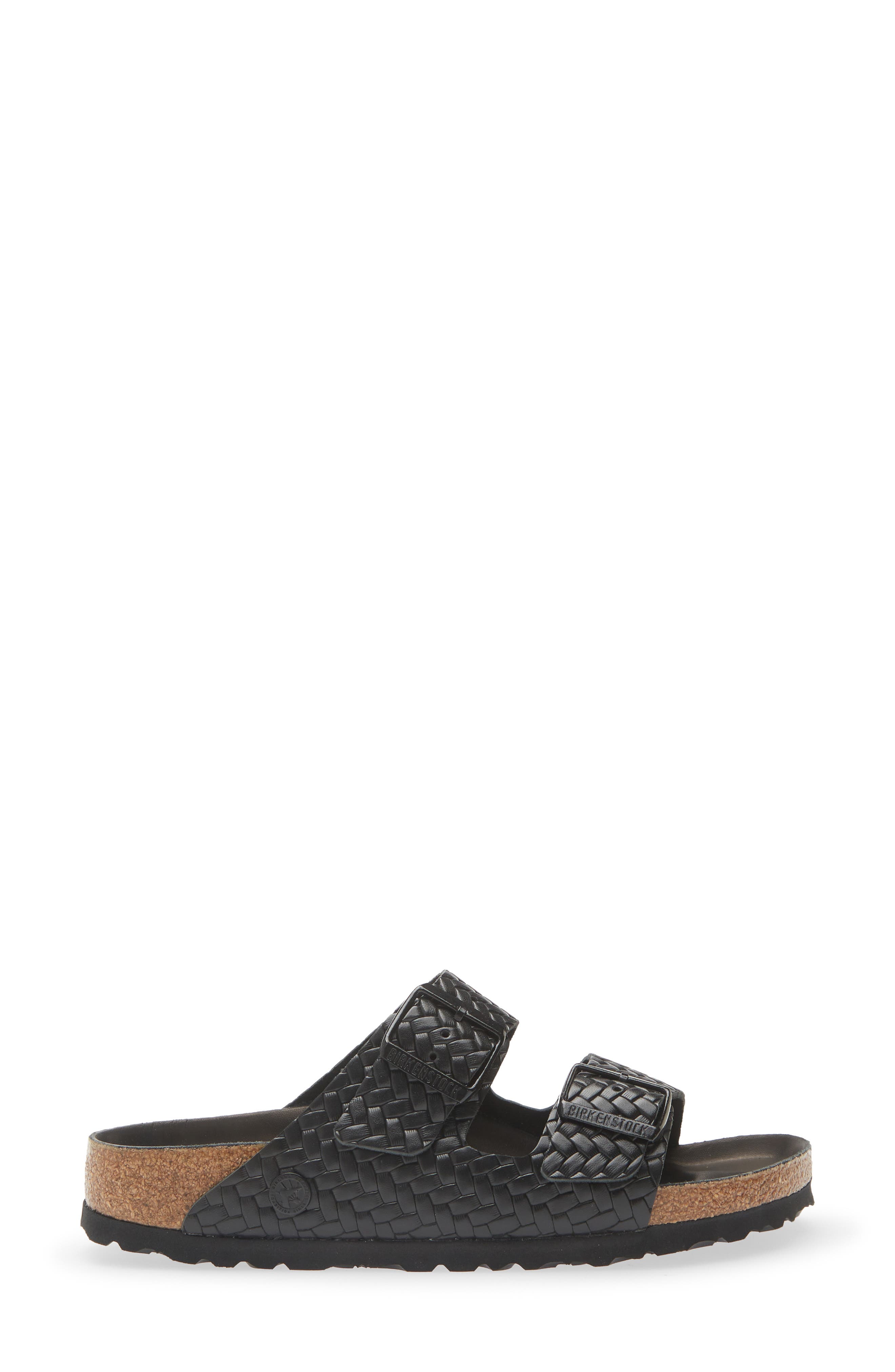 Birkenstock Arizona Woven Embossed Slide Sandal, Alternate, color, Black