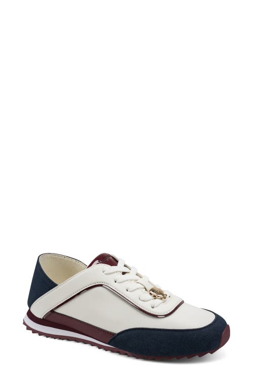 Karl Lagerfeld Paris Anelise Lace Up Sneaker In Cream/burgundy