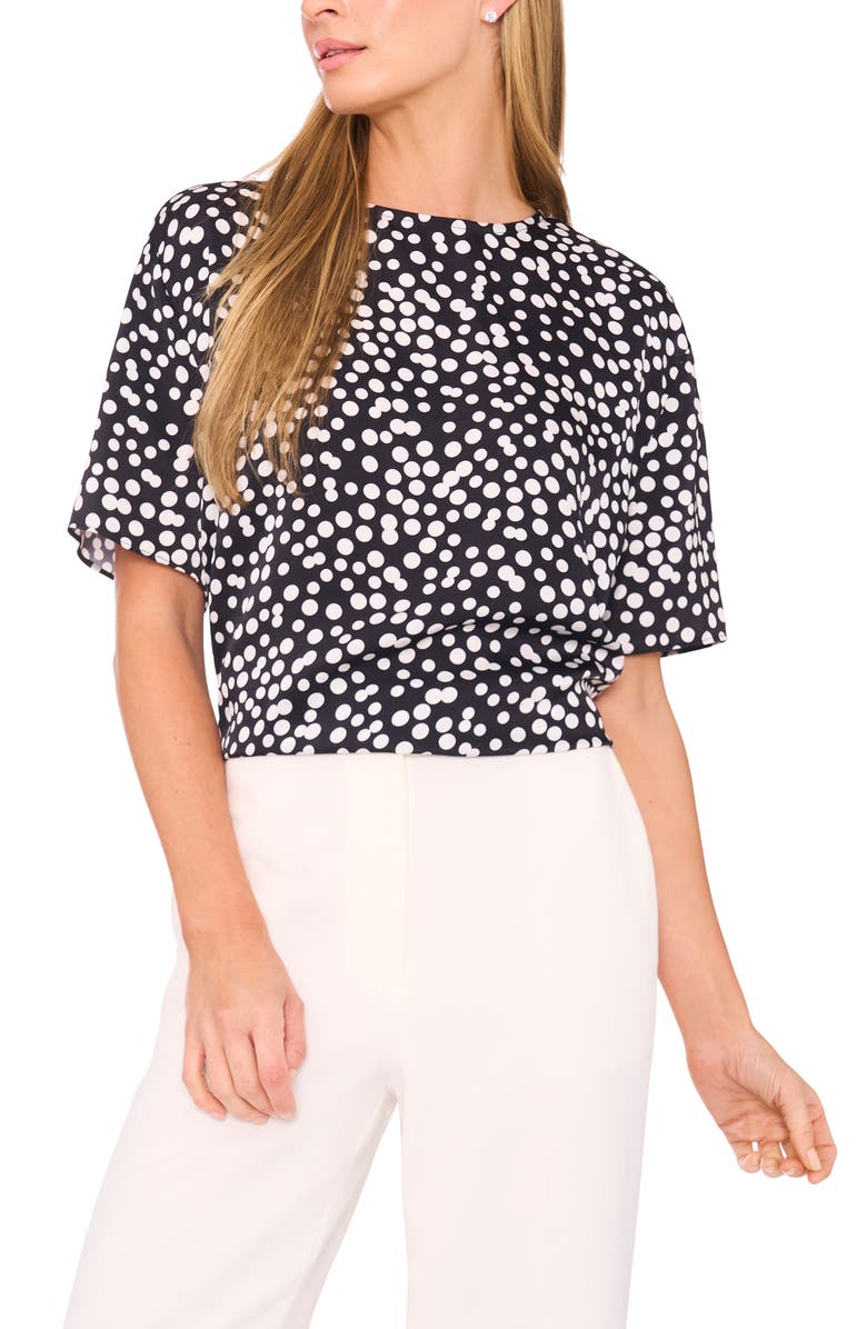Halogen<sup>®</sup> Polka Dot Crepe Top, Main, color, Rich Black