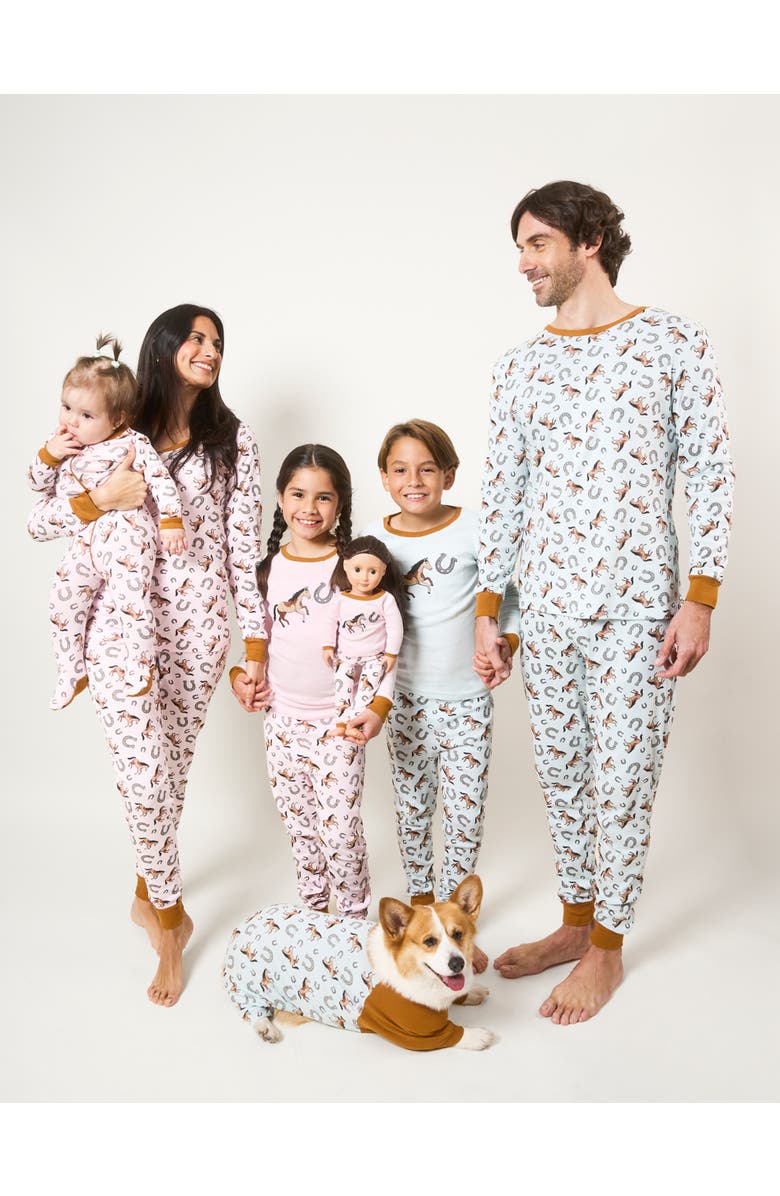 Leveret Kids Short Sleeve Cotton Striped Matching Family Pajamas, Alternate, color, Horse