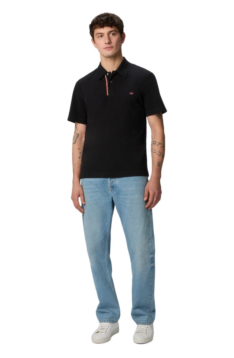 Missoni Solid Color Cotton Piqué Polo Shirt With Zigzag Embroidery And Contrasting Detail, Main, color, Black