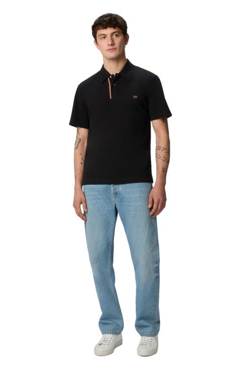 Solid Color Cotton Piqué Polo Shirt With Zigzag Embroidery And Contrasting Detail