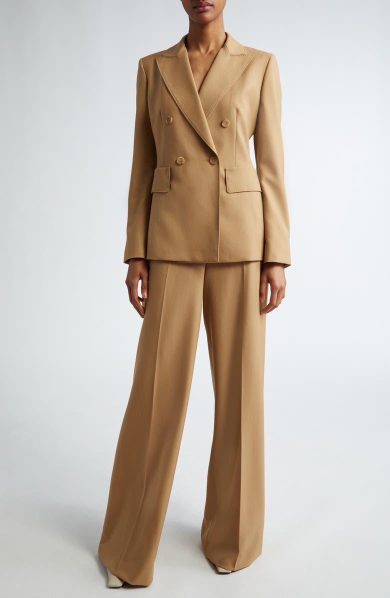 Max Mara Osanna Double Breasted Twill Blazer, Alternate, color, Honey