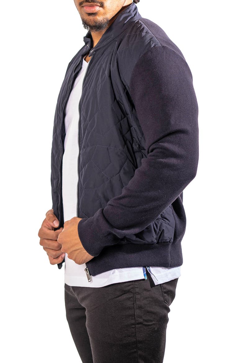 Quilted & Knit Bomber Jacket, Alternate, color, BLUE