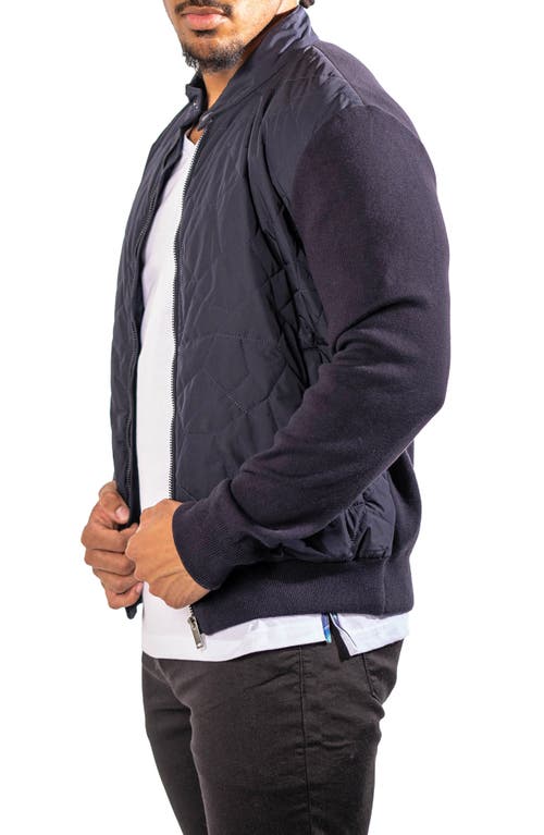 Maceoo Quilted & Knit Bomber Jacket In Blue