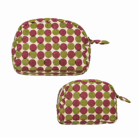 Basera Hand Block Printed Quilted Cotton Travel Pouch Circles