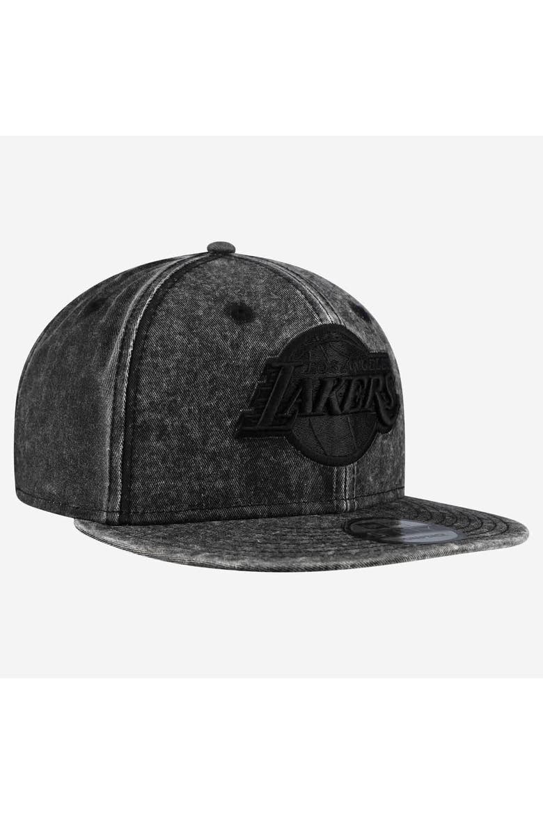 Men's New Era  Black Los Angeles Lakers Washed Tonal 9FIFTY Snapback Hat, Alternate, color, Black
