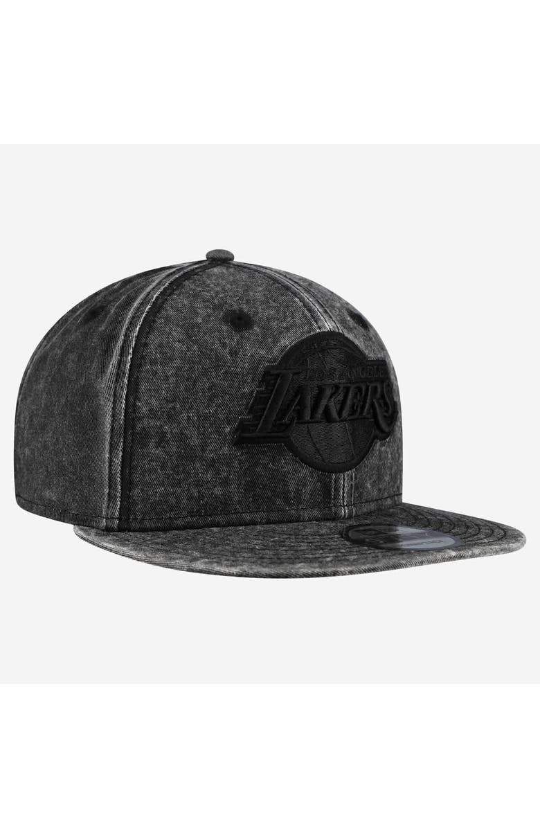 New Era Men's New Era Black Los Angeles Lakers Washed Tonal 9FIFTY Snapback Hat, Alternate, color, Black