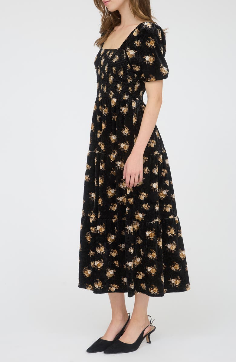 AUGUST SKY Puff Sleeve Midi Dress, Alternate, color, Black Multi