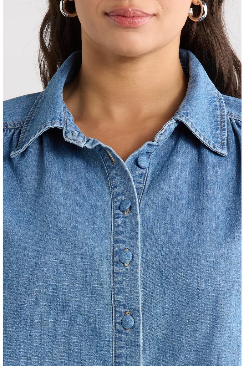 Puff Sleeve Denim Shirt, Alternate, color, MID BLUE