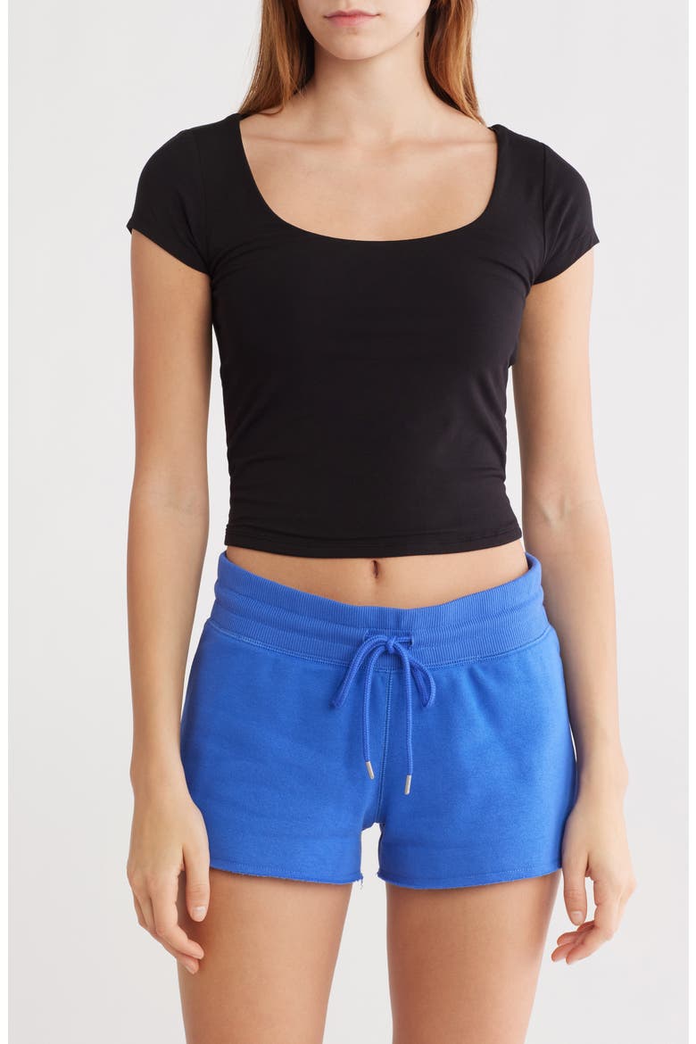 Scoop Neck Cap Sleeve Crop T-Shirt, Main, color, BLACK