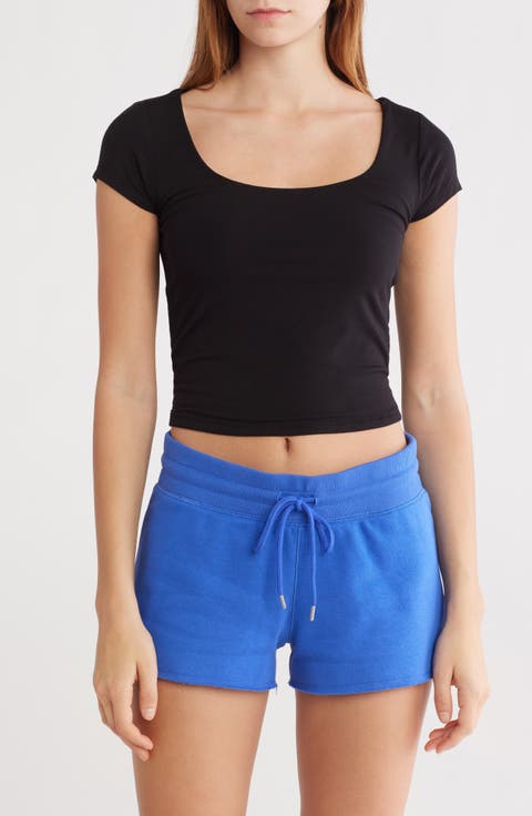Scoop Neck Cap Sleeve Crop T-Shirt