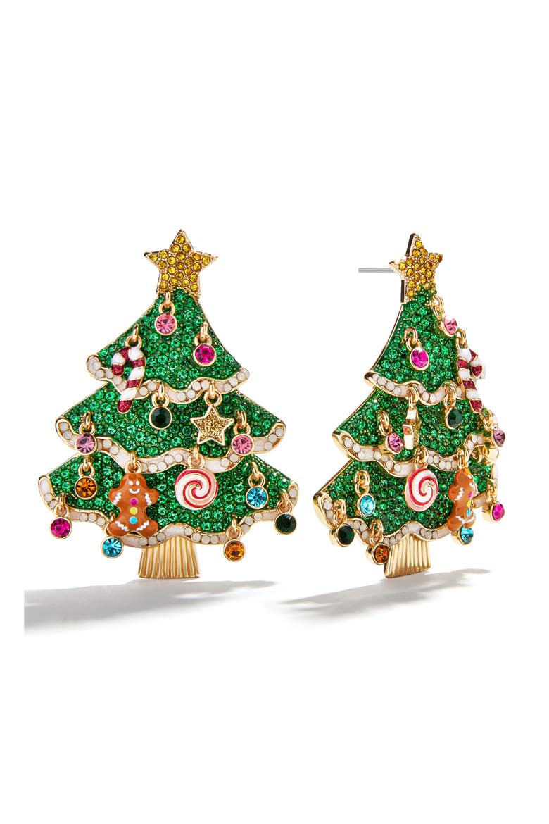 Oh Glitzmas Tree Crystal Statement Earrings, Main, color, MULTI
