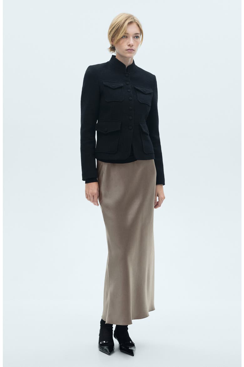 Satin Midi Skirt, Alternate, color, MEDIUM BROWN