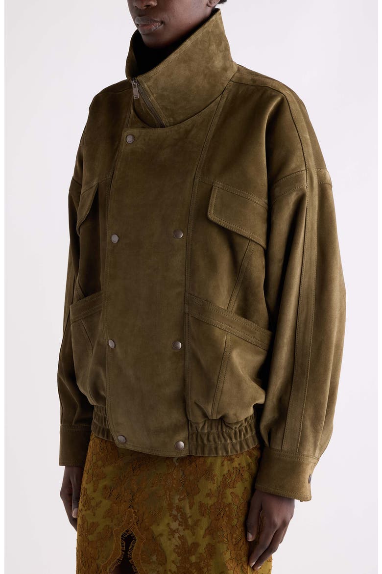Double Collar Leather Jacket, Alternate, color, VERT ALGUE