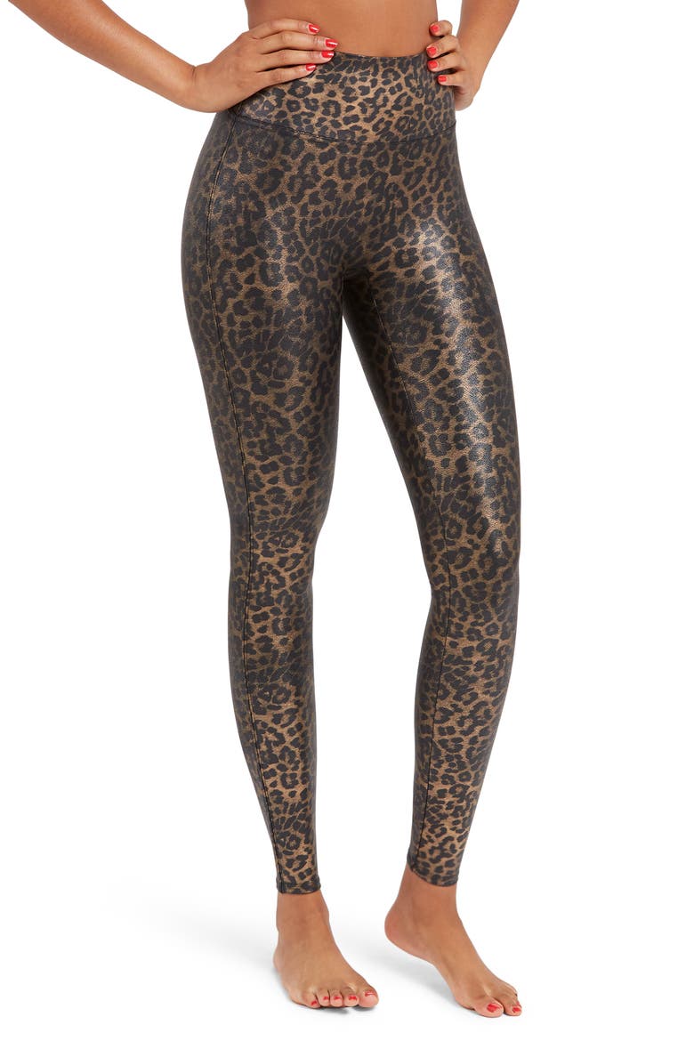 Leopard Print Faux Leather Leggings (, Main, color, LEOPARD SHINE