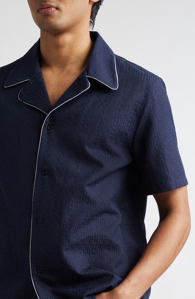 Balmain Monogram Jacquard Pajama Shirt, Alternate, color, 6Ub Marine