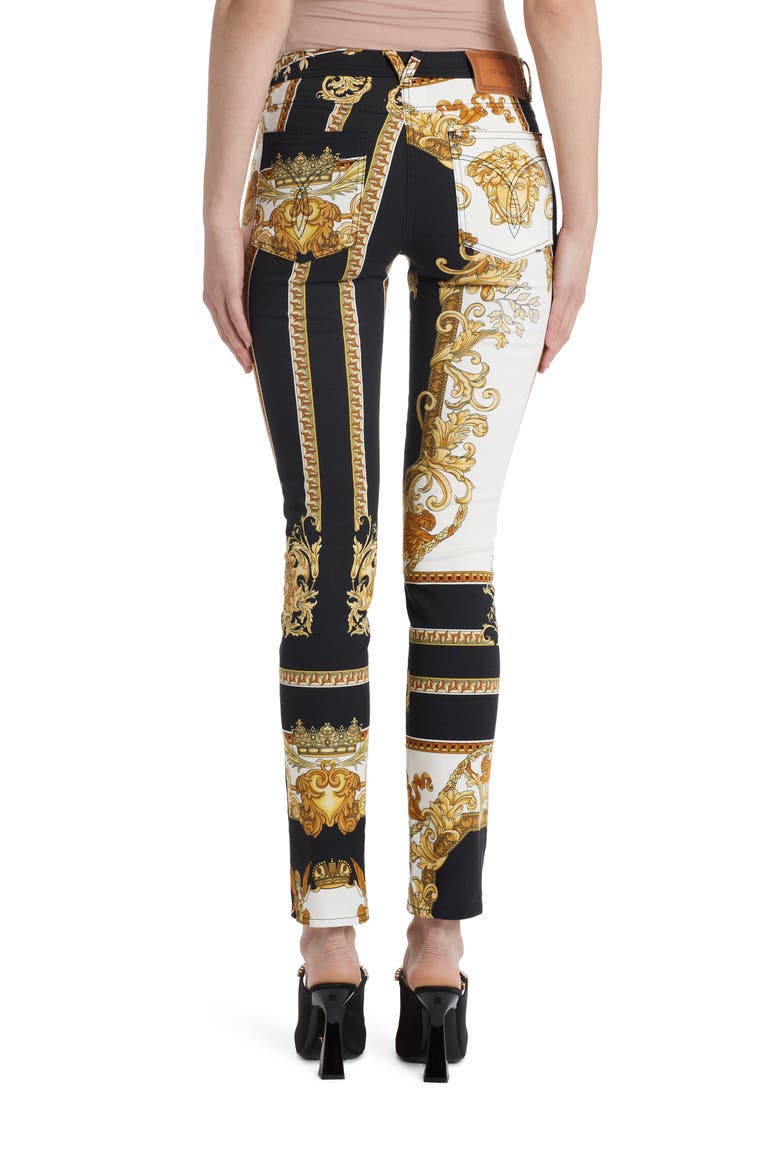 Renaissance Print Skinny Jeans, Alternate, color, BLACK GOLD WHITE