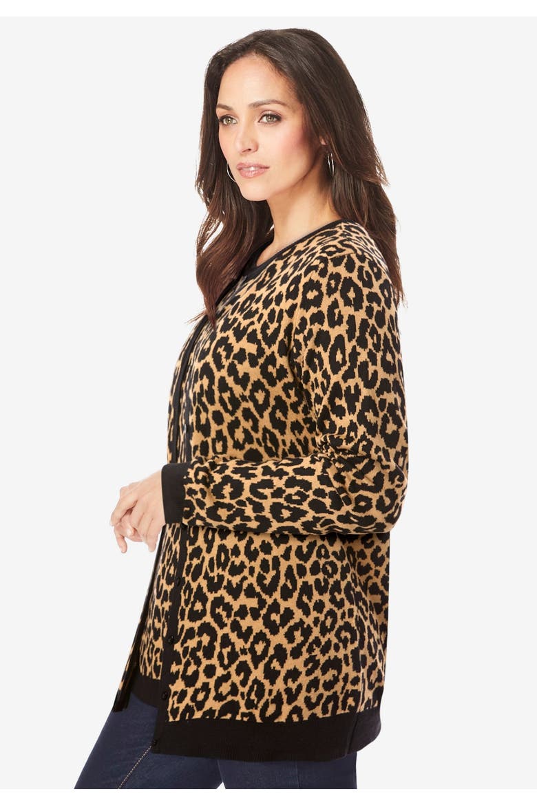 Fine Gauge Button Front Cardigan, Alternate, color, NEUTRAL CLASSIC CHEETAH