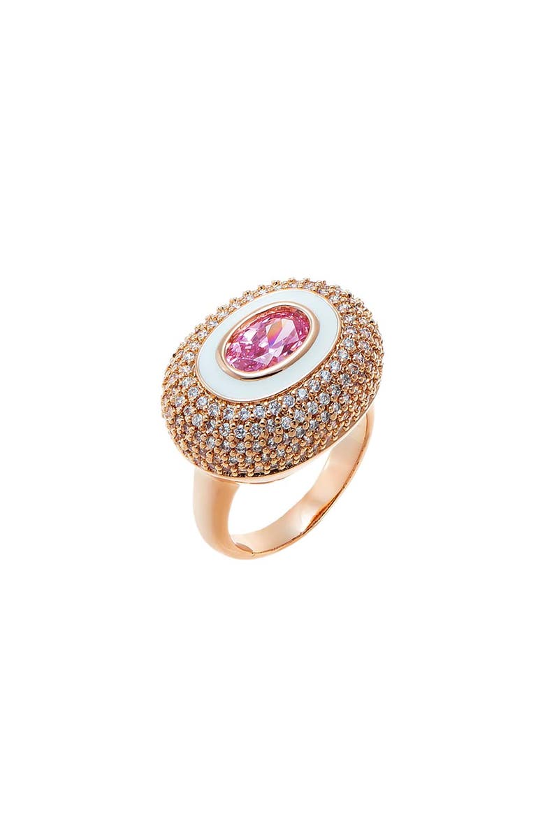 BY ADINA EDEN Pave Oval Encased Pink Stone Ring, Main, color, Pink