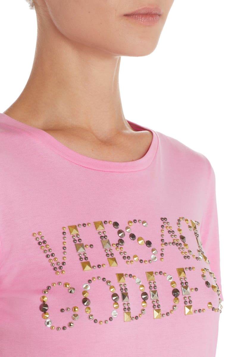 Versace Embellished Logo Cotton Graphic Tee, Alternate, color, 