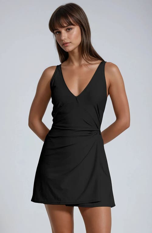 Calypsa Alana Wrap-style Swim Dress With Hidden Bottoms And Adjustable Straps In Black